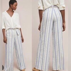Anthropologie Ett Twa Coastal Boho Lagen White Blue Stripe Wide Leg Pants Size 4